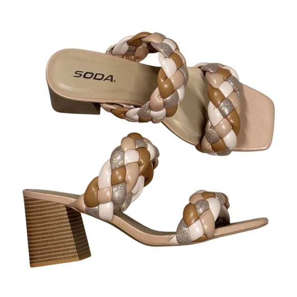 SODA / Buggy-S / Braided / Block Heel / Sandals With Square / Toe & Multi-Tone / - Picture 4 of 10